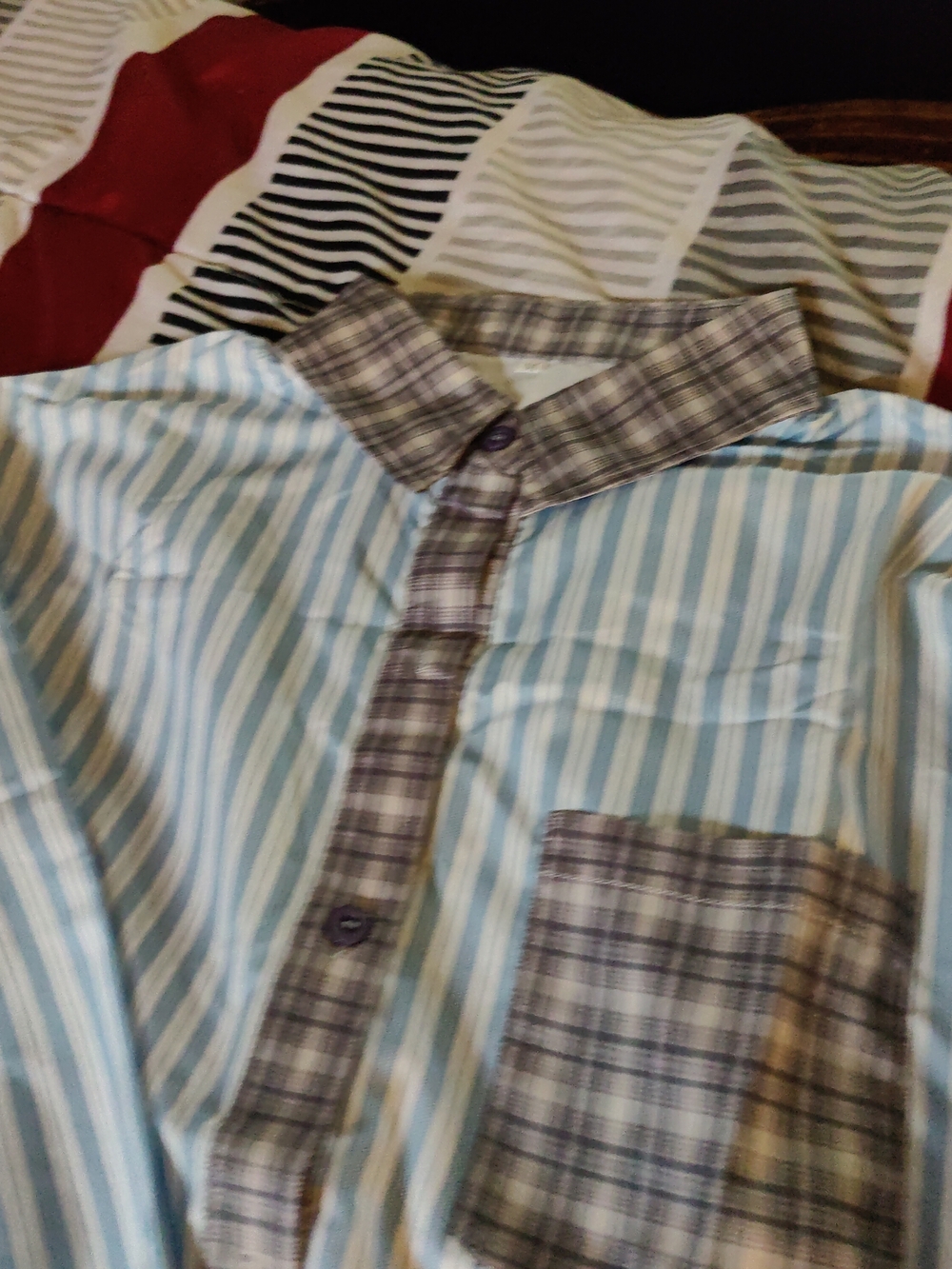 NEW size Medium Unbranded Blue and White Striped Pajama Set with Patch Pockets - Picture 7 of 13